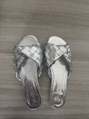 Silver Woven Slide Sandals for Women